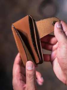Handcrafted Leather Wallet Button Closure Men's Card Holder Slim Design Gift For Boyfriend Tan Full Grain Pull Up Durable Handmade Valentine's Day Gift