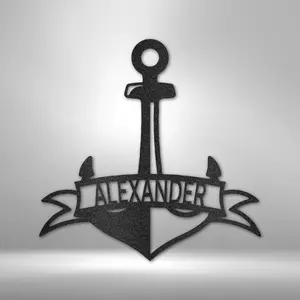 Nautical Boat Anchor Monogram - Personalized Steel Wall Art for Seaside Charm - Fancy Anchor Banner - Steel Sign