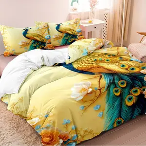 3-piece set of colorful peacock patterned down comforter cover, breathable bedding, machine washable, zippered, suitable for home decoration in bedrooms and guest rooms (1 * down comforter cover 2 * pillowcase, no down comforter core)