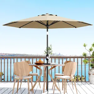 Outdoor 9 Ft Patio Umbrella, Polyester Market Table Umbrella Crank Tilt UV Shade, Brown