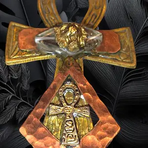 Cosmic Copper Ankh with Skull Design and Gold Accents