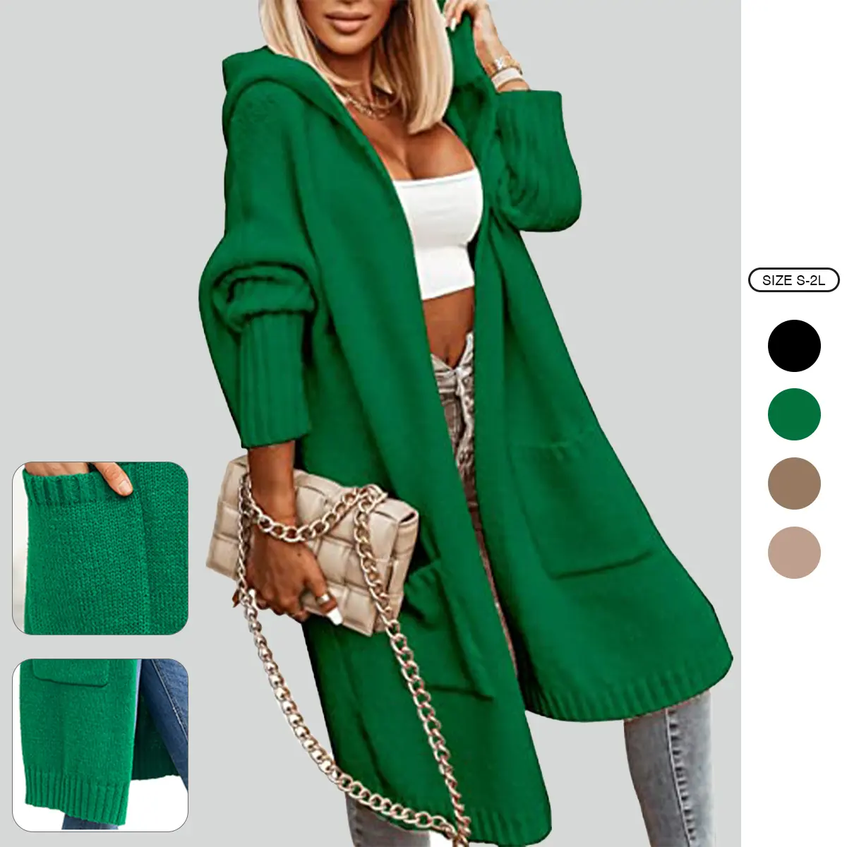 Imily Bela Womens Long Cardigans Cable Knitted Open Front Oversized Hooded Outerwear Sweater Coat