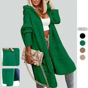Imily Bela Womens Long Cardigans Cable Knitted Open Front Oversized Hooded Outerwear Sweater Coat