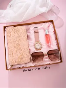 Women's Watch Set, Quartz Watch, Elegant Sparkling Design, Trendy Glasses & Wallet, Portable Perfume Bottle, Perfect Gift for Women