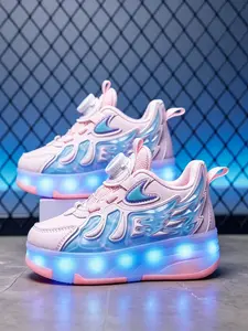 Fashion Glowing Roller Skates, PU Upper, Rubber Sole, Casual Style, All-Over Print, Unisex, Suitable for All Seasons, LED Shoes