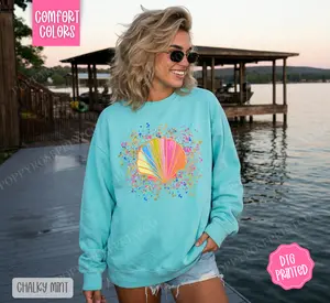 Neon Seashell Sweatshirt Comfort Colors,  Trendy Women's Crewneck