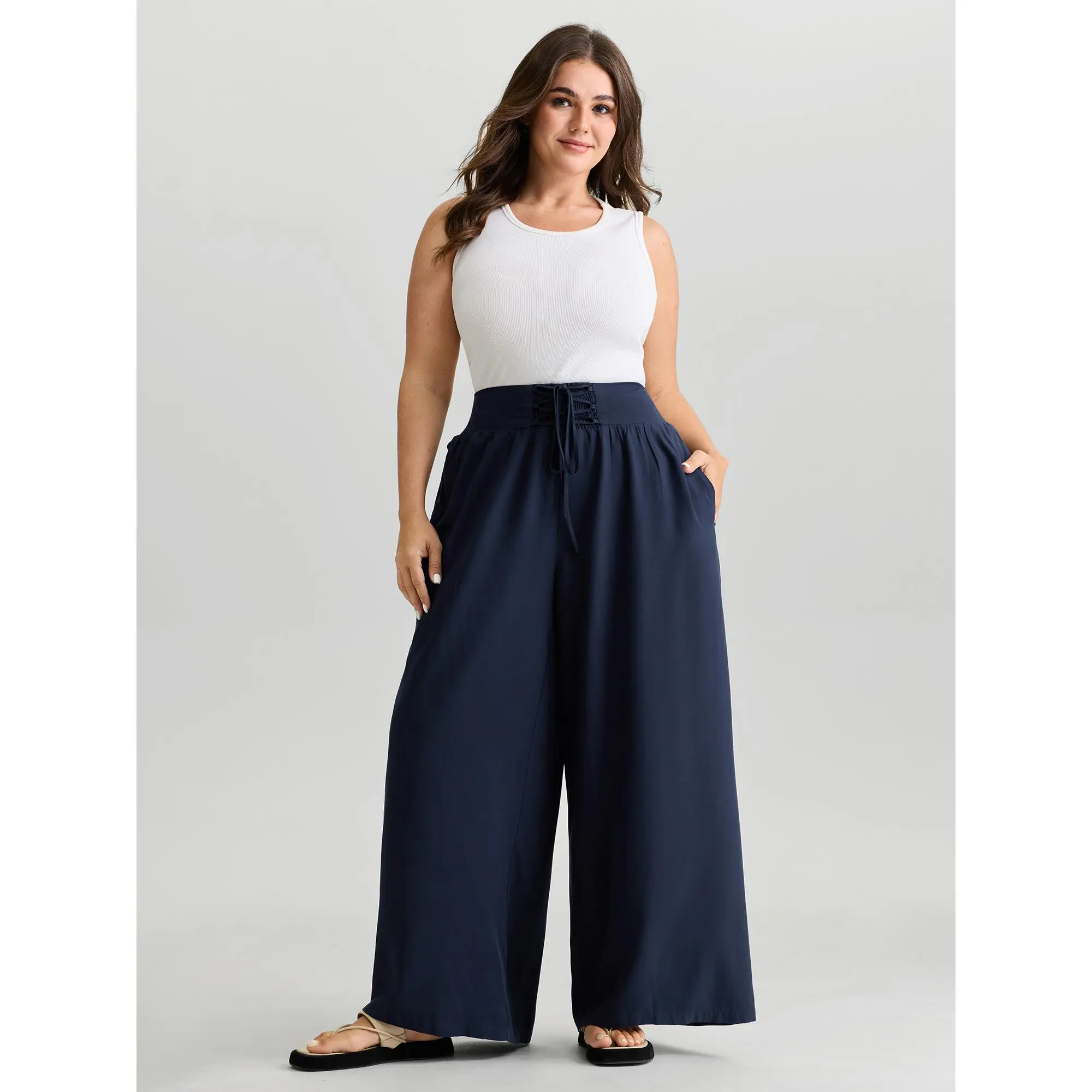 BloomChic Plus Size Lady's Bohemian Trouser, Solid High Rise Pull-On Bottom in 100% Rayon Fabric, Women, Fashion Apparel, Garment, Effortless Pants, Boho Pants, Plus Size Flowy Pants