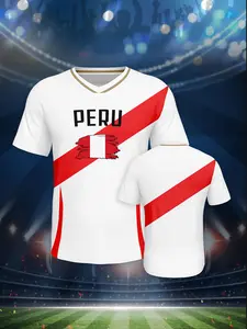 Peru football uniform,Men's World Cup Soccer Jersey Breathable Short Sleeve Football Shirt Casual Athletic Fan Edition Sportswear Top
