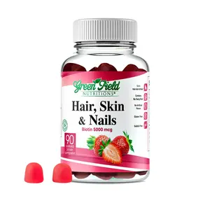 Greenfield Nutritions - Halal Gummies Hair, Skin and Nails Vitamins (5000 mcg Halal Biotin Gummy) , Gelatin Free, Non-GMO, and Gluten Free - 90 Gummies
