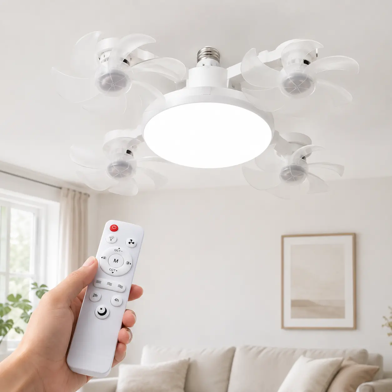 ANRA 2026 New Socket Fan Light, Screw-in Ceiling Fan with Light and Remote Control, 2-in-1 E27 Dimmable LED Small Light Bulb Fan, Ultra-Quiet Energy-Saving Cooling Fan for Bedroom, Kitchen, Garage,dorm essentials,home essentials