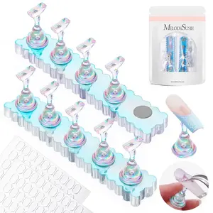 Nail Stand for Press Ons, 2 Sets Blue Acrylic Magnetic Base for Painting Display Holder with Reusable Adhesive Putty for Home DIY Salon Supplies