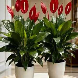 1pc High-Quality Large Red Crane Artificial Flower Plant - Red Blooms, Green Leaves, Modern Leaf Design, No Maintenance, No Watering, Vase Not Included, Suitable for Home/Hotel Decor, Christmas Use, Indoor/Outdoor Placement