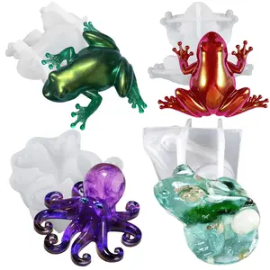 4pcs Frog & Octopus Molds For Epoxy Resin DIY Animals Silicone Resin Molds For Birthday Festival Gifts Desktop Aquarium Ornament Home Decors Christmas Halloween Decorations