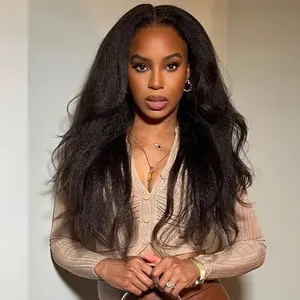 Wear And Go Glueless Wigs Pre Cut Lace 7x5 Kinky Straight Wigs 180 Density Bleached Knots Human Hair Wig for Women