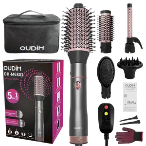 5 in 1 Hair Dryer Brush Blow Dryer Brush Set, Hot Air Styler with Multiple Lengths Suitable for Variable Needs for Hair Curling, 3 Temperature and Wind Settings, Travel Bag