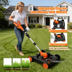 OJOYME 21V Cordless Lawn Mower - 3-in-1 Electric Grass Trimmer with Brushless Motor, Wheels and 2 Batteries, Suitable for Small to Medium Courtyards and Gardens