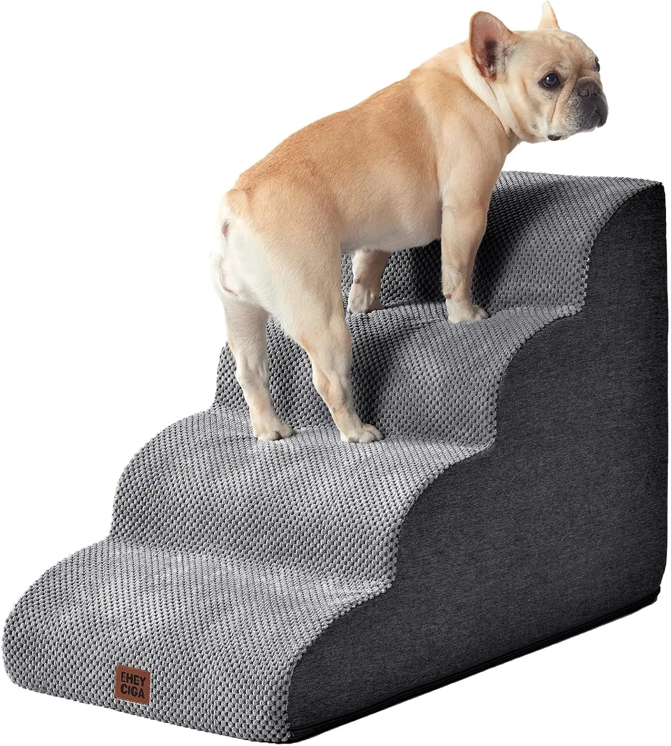 Curved 4-Step Dog Stairs for High Beds – 19.7" Foam Pet Steps with Non-Slip Bottom, Foldable Indoor Ramp for Small Dogs & Cats, No Assembly Required