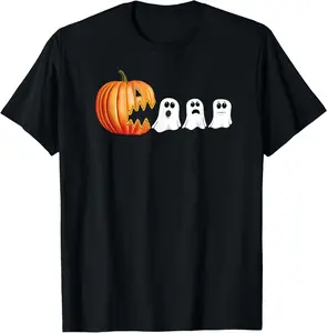 100% Cotton Tee Funny Halloween Pumpkin Ghosts Jack o Lantern T-Shirt T-Shirt with Look