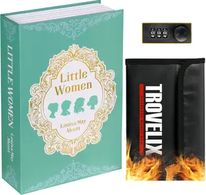 Book Safe with Combination Lock,  Safe (9.5 x 6.2 x 2.2 Inch) with Fireproof Bag,  Diversion Safe, Hollow Book Box  Storage,  Safe Box for  (LITTLE WOMEN)