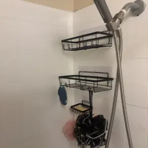 2026 Petit Bits Pink 5-Piece Bathroom Accessory Set, Rust-Proof, Waterproof, Drill-Free Shower Rack with Toothbrush and Soap Holder, Large Capacity, Simple Design, Bathroom Decor, Holiday Shopping Special, Kitchen Storage Rack Apartment Essentials / Dorm