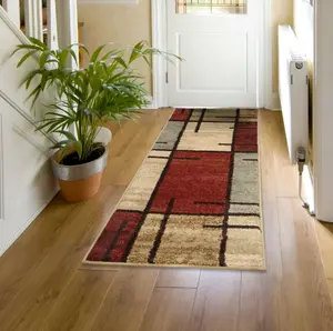 Spice Grid 1'10" x 5' Rouge Indoor Runner Rug - Classic Design, Ideal for Home Decor, Versatile Use