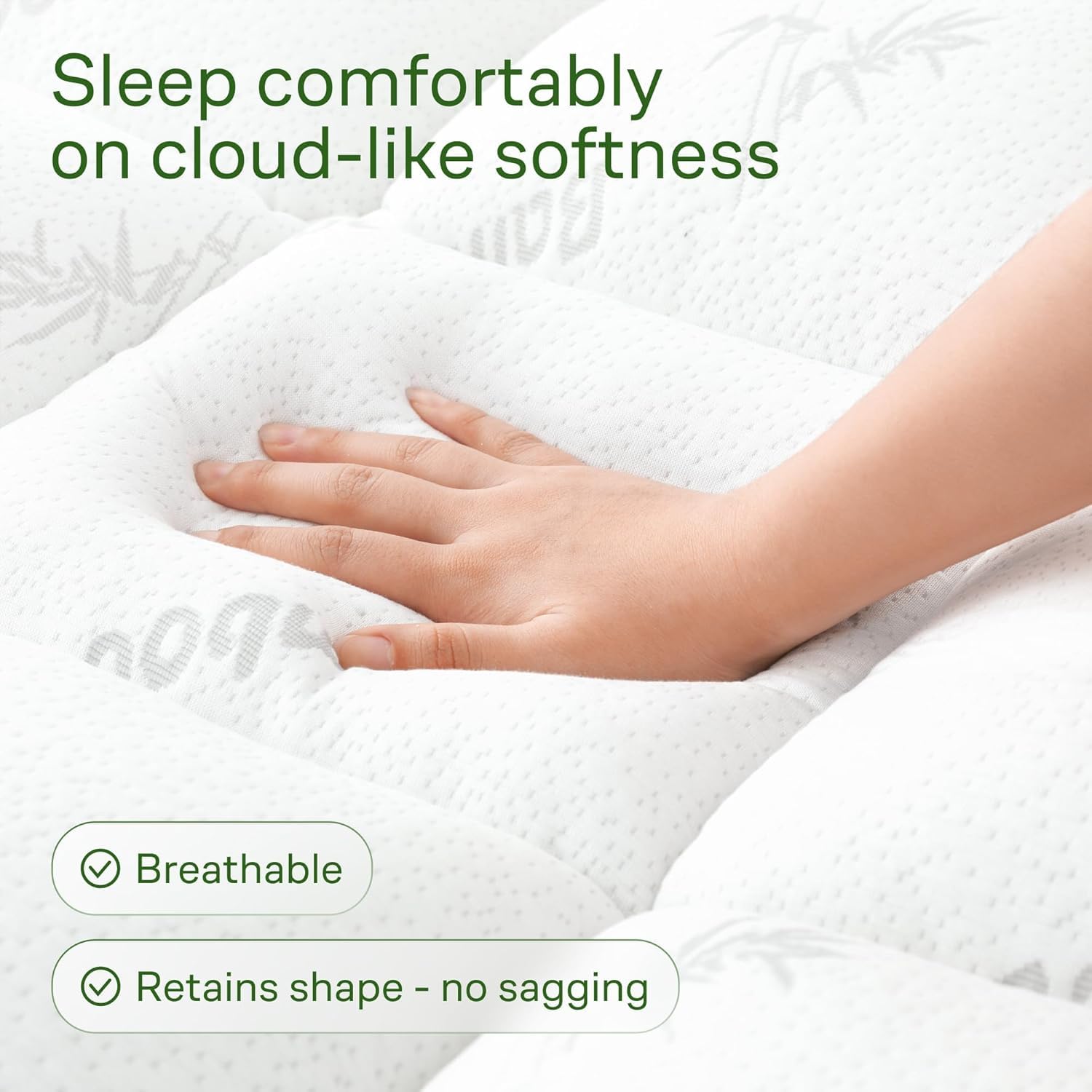 Naturally Cooling for Hot Sleepers, Viscose Made from Bamboo Pillow Top Mattress Pad for Back Pain Relief, Ultra Soft Mattress Topper