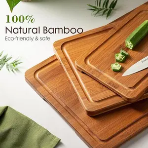 Astercook Deep-Carbonized Bamboo Cutting Boards for Kitchen with Wood Storage Stand, Reversible Charcuterie & Chopping Boards with Juice Grooves and Easy-Grip Handles, Knife-Friendly, Kitchen Gift
