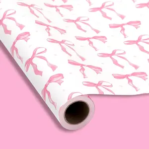 Bow Wrapping Paper -Mini Roll- 17In x 32.8Ft Cute Bowknot  Wrap Paper Double-Printed Craft Paper for Birthday Bridal Party Packing Supplies
