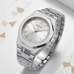 BESTWIN Brand Men Quartz Analog Wristwatch, 30 Meter Splash Resistant Stainless Steel Watch Featuring Secure Double Push Butterfly Buckle, Elegant Dress Watch for Business & Everyday Outfit, Premium Present Choice for Boyfriend, Husband and Fashion Men