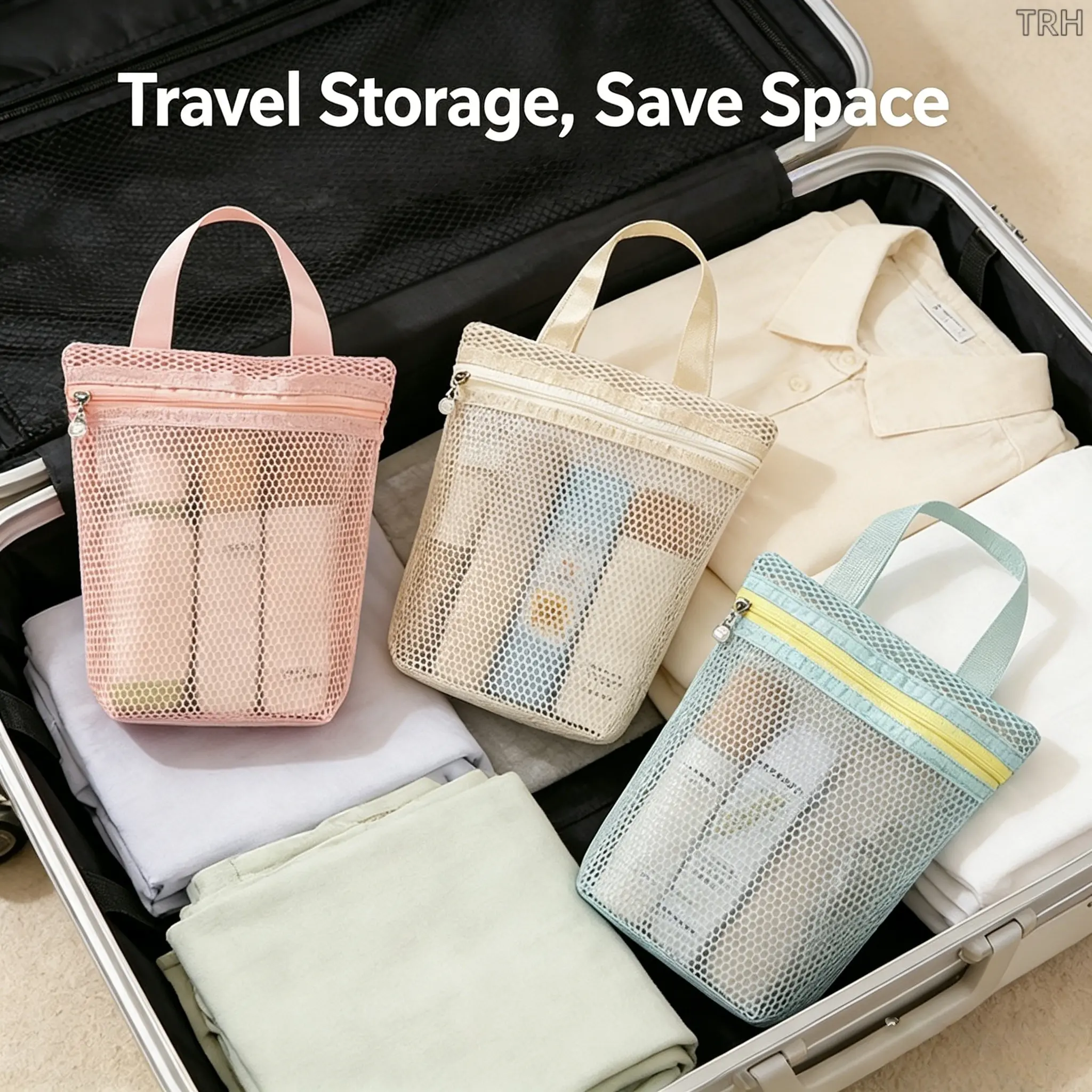 4Pcs Multi-Size Breathable Mesh Cosmetic Pouches, Zipper & Drawstring 2-Style See Through Makeup Storage Bags, Portable Pastel Toiletry Organizer for Travel Luggage, Dorm Vanity & Daily Handbag Cosmetic Arrangement