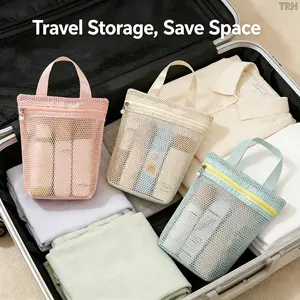 4Pcs Multi-Size Breathable Mesh Cosmetic Pouches, Zipper & Drawstring 2-Style See Through Makeup Storage Bags, Portable Pastel Toiletry Organizer for Travel Luggage, Dorm Vanity & Daily Handbag Cosmetic Arrangement