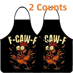 Yellow F-CAW-F Chicken Pattern Apron Set, 2 Counts Funny Polyester Unisex Cooking Apron, Mother's Day Gift, Cool Summer Apron for Women,Nails Design Tool, Kitchen Essential,Nail Tech,Nails Art