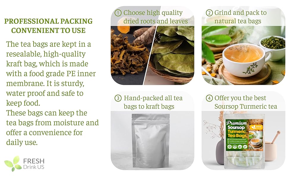 Premium 40 Soursop Turmeric Tea Bags, 100% Natural, Blend of Soursop Leaves, and Turmeric Root. Made with Natural Material Tea Bags. No Sugar, Vegan.