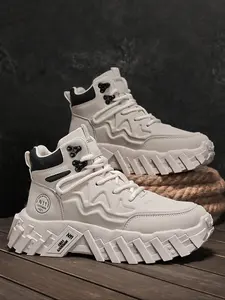 Men's Fashion Mid-Height Sports Shoes, Unique Building Block Thick Sole Boots, Outdoor Sport Safety Shoes, Daily Wear, High Top Sneakers