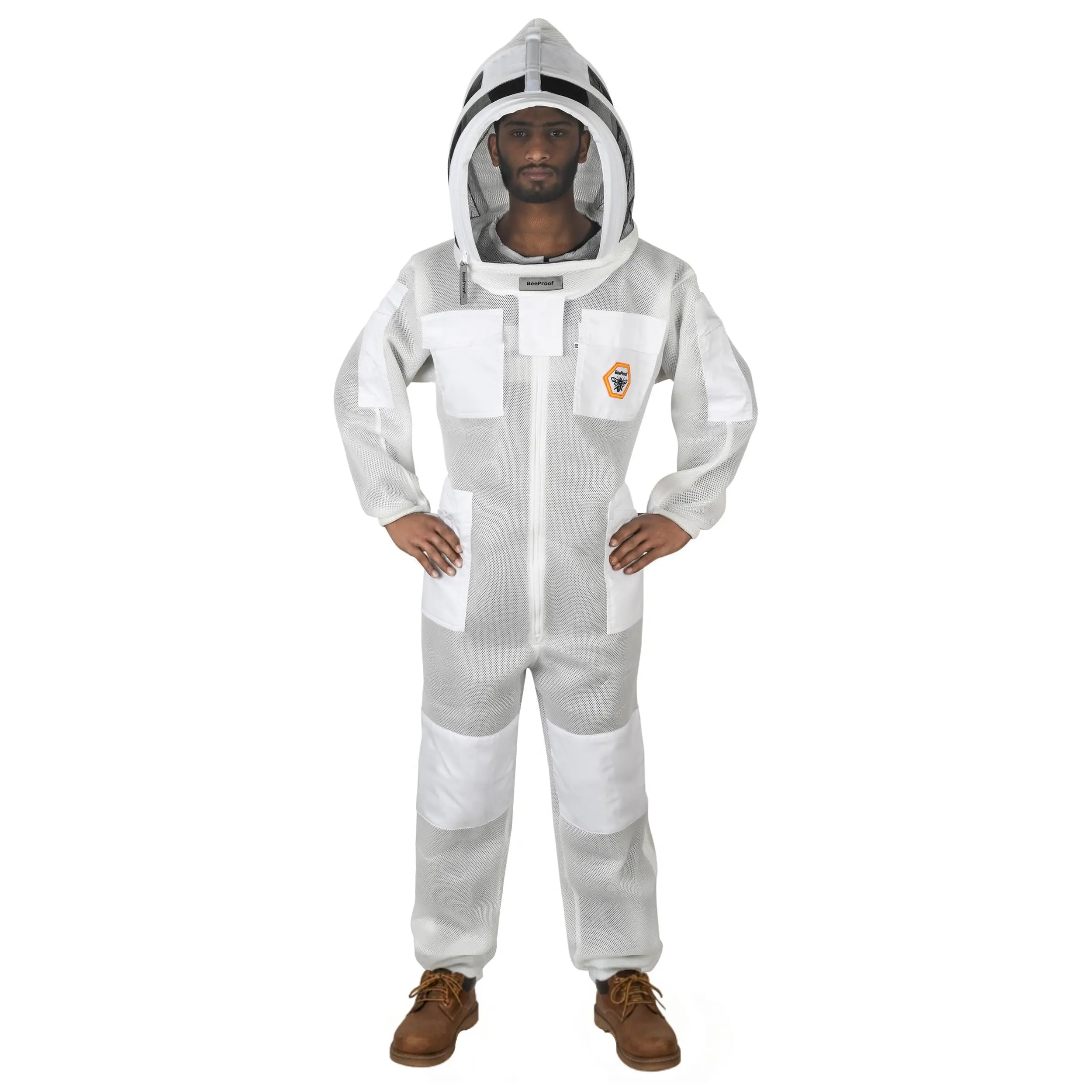 Bee Proof BP-411 Beekeeping Full Suit with Fencing Hat, Breathable Mesh, Sting Protection - Ultra Light Air Mesh (X-Large, White)