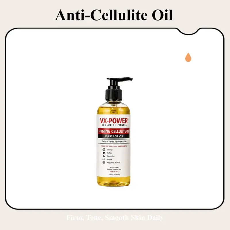 VX-POWER Anti-Cellulite Massage Liquid - 200ml Bergamot & Citrus Blend with Coffee, Ginger, Lightweight for All Skin Types, Moisturizes Legs & Hips, Tones & Firms Daily Body Care
