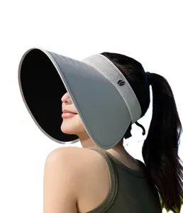 Summer large-brim UV anti-ultraviolet open-top hat for women, sunshade lampshade hat, face-covering sun protection black glue sun hat