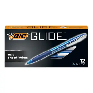 BIC Glide Blue Retractable Ballpoint Pens, Medium Point (1.0mm), 12-Count Pack, Ultra Smooth Writing Blue Pens