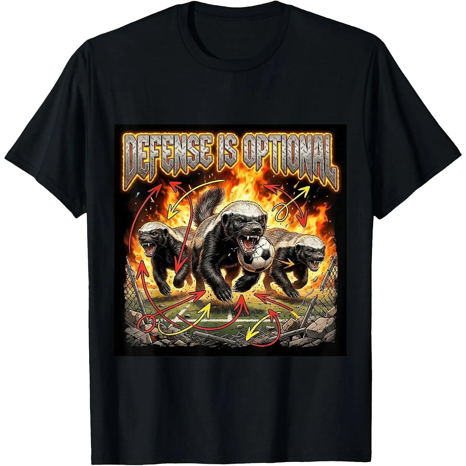 Defense is Optional Funny Honey Badger Soccer Meme Graphic T-Shirt Unisex Cotton Clothing Streetwear