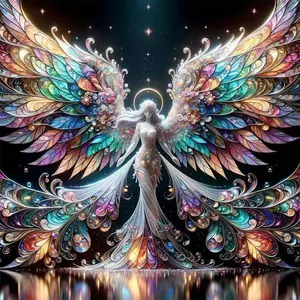 5D DIY Full Drill Round Diamond Painting - Diamond Painting Kit Rainbow Angel Mosaic Canvas DIY Wall Art, Home Wall Decoration, Suitable for Halloween, Christmas, Birthdays, and Anniversary Gifts, Diamond Art Tools
