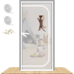 Reinforced Cat Screen Door, 40X84” Heavy Duty Pets Proof Screen Door with Two Way Zips, Prevent Dogs Cats Running Out from Home, Bedroom, Living Room, Kitchen Patio Door