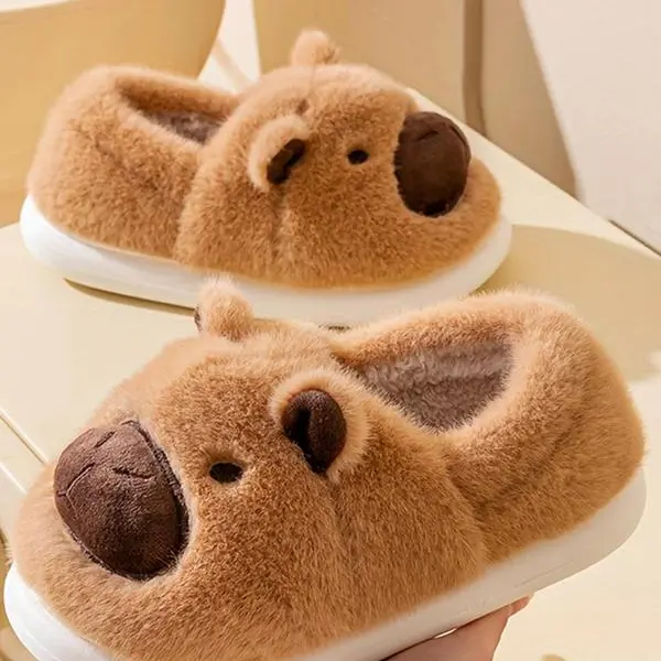 Viral Cute Capybara House Slippers for Women - Soft Cotton Kitchen Slippers, Fuzzy Plush, Warm Thick Sole, Antislip Indoor-Outdoor Slides (Men's Sizing Available)