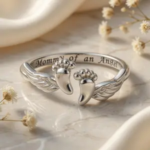 2026 New Mommy Angel Wing Ring - Silver Feather Jewelry Gift for Moms, Sentimental Mom Jewelry for Everyday Wear