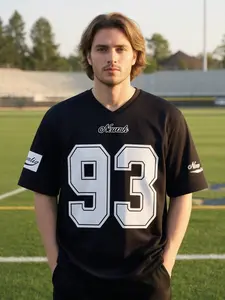 Newark 93 American Football Jersey Mesh Breathable V Neck Short Sleeve Sport T-Shirt, Loose Fit, Print Pattern, Casual Style, Sport Top, Stylish Jersey