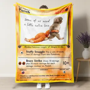 Punch The Monkey  Card  "Some Of Us Need A Little Extra Love" Flannel  Blanket, Team Punch Cozy Throw Blanket, Whimsical Stuffy Snuggle Design for Animal Lover & Comfort Seekers