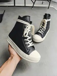 High-Top Leather Casual Shoes, Sneaker, Breathable Non-Slip Wear-Resistant Sole, Lightweight Durable Daily Wear Footwear