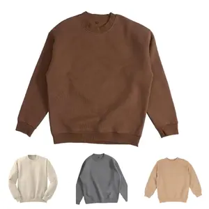 HIGH LEVEL Men's Crewneck Sweatshirt Top Premium Cotton Fleece Beige Tan Grey Brown Relaxed Fit Stylish Cozy Versatile Comfortable