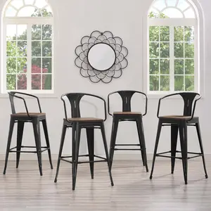 Modway Promenade Bar Stool Set of 4 in Black
