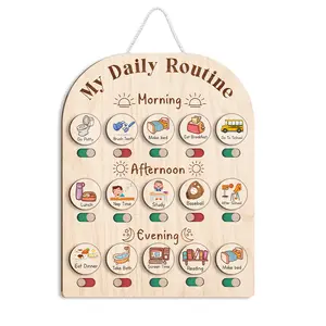 TinyKidz Wooden Chore Chart for Kids, My Daily Routine Chart for Toddlers 3-7, Daily Responsibilities Chart for Kids