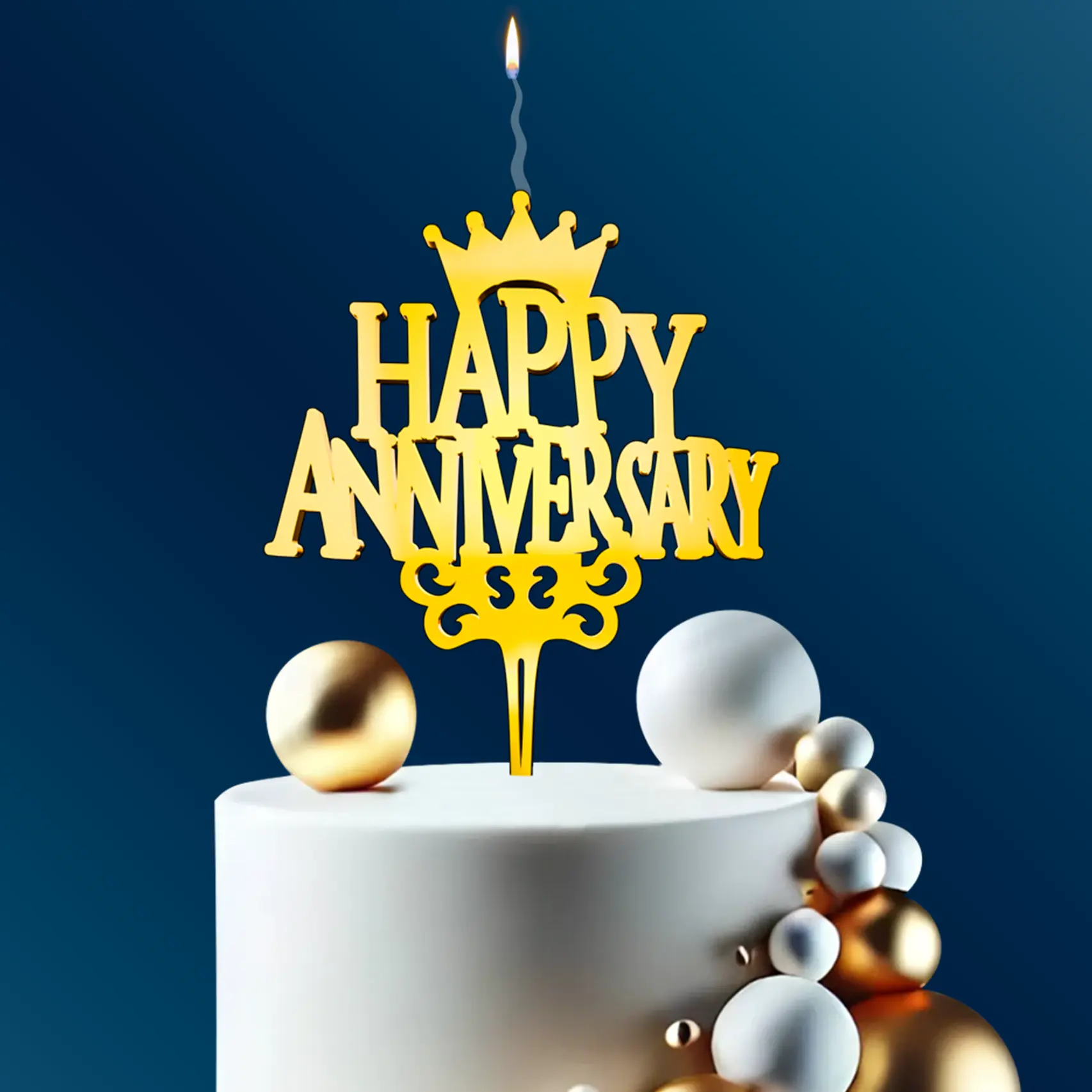 "HAPPY ANNIVERSARY" Food-Safe Gold Cake Topper Candle – Elegant and Reusable Decoration for Birthdays, Astrology-Themed Parties, and Celebrations